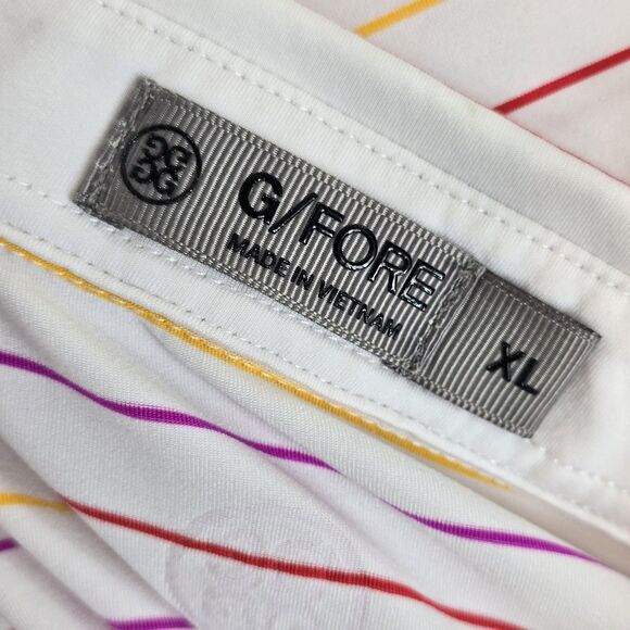 G/FORE Polo Shirt Mens XL White Multicolor Stripe Golf Performance Stretch - Picture 10 of 13